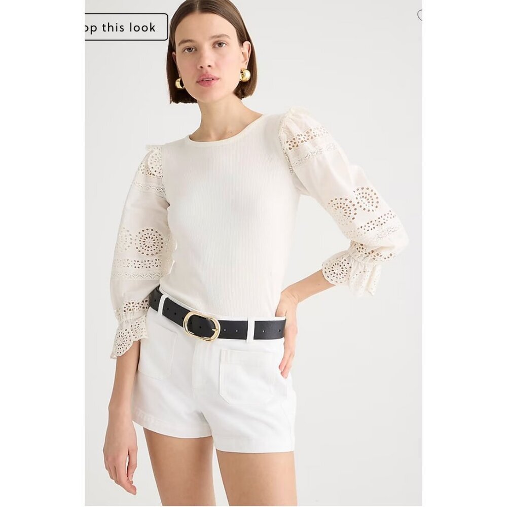 J. Crew White Eyelet Sleeve Blouse